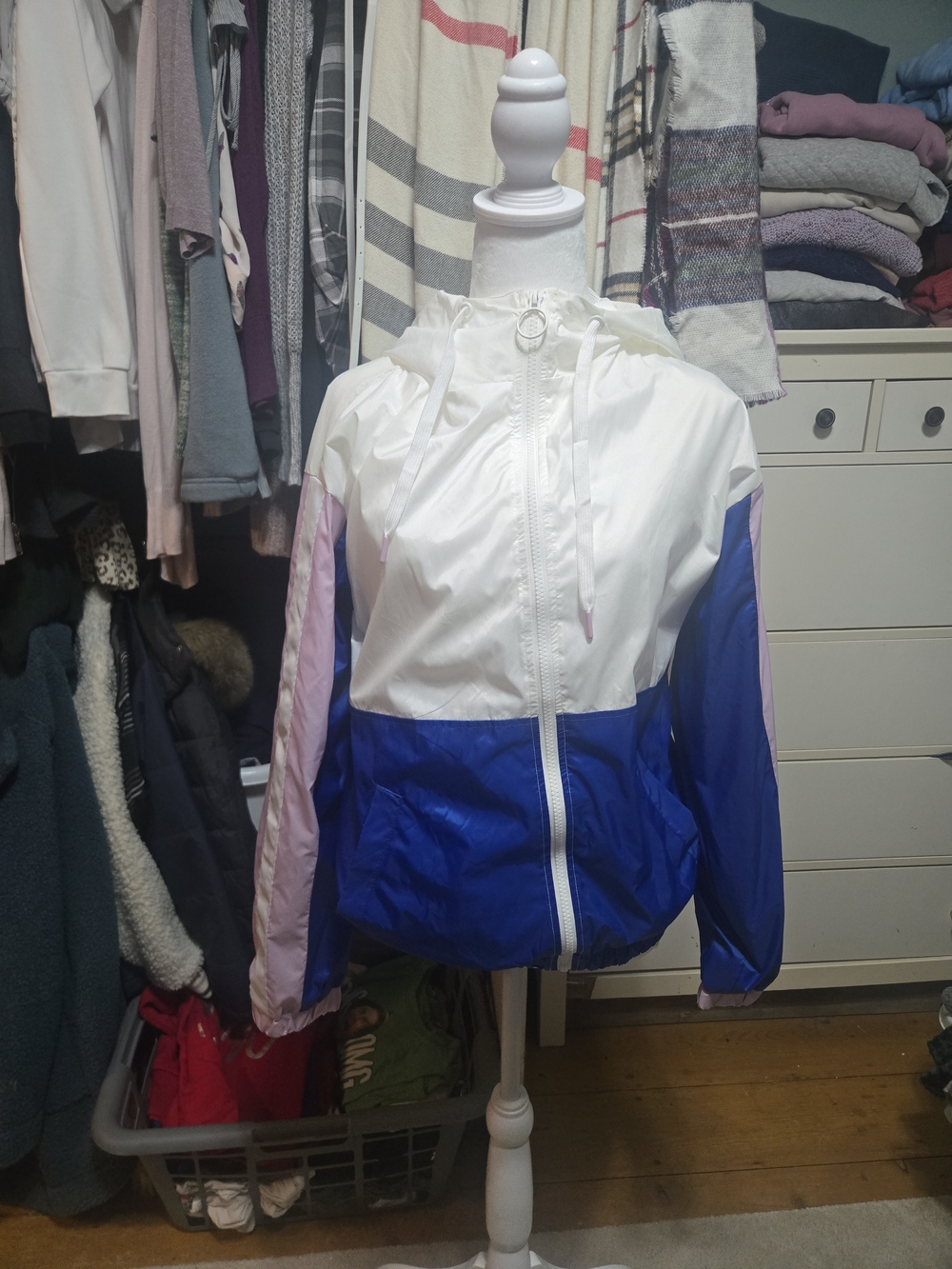 Forever 21 White, Blue & Pink Colorblock Windbreaker Jacket